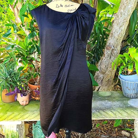 Banana Republic black label black sateen sheath cocktail dress, sz 10 - Picture 1 of 9